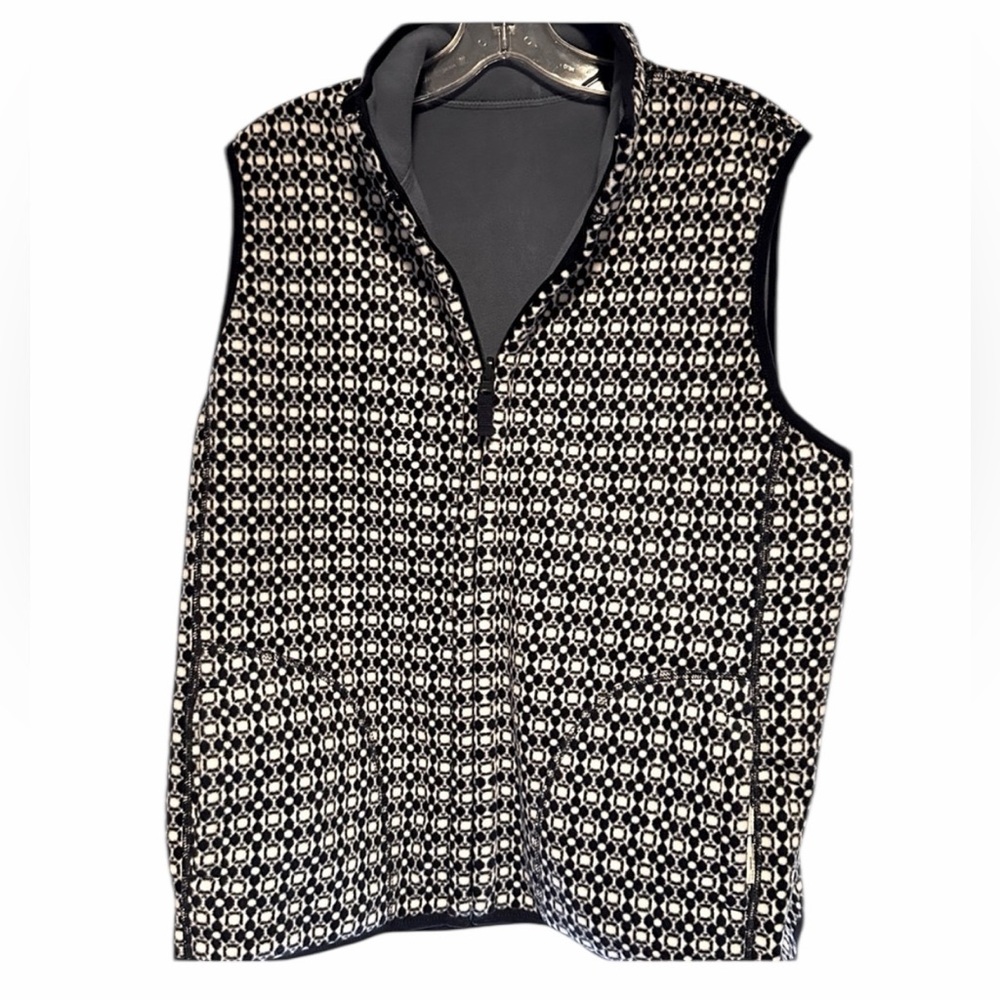 Kim Rogers Ladies Petite Large Fleece Vest in Navy/White